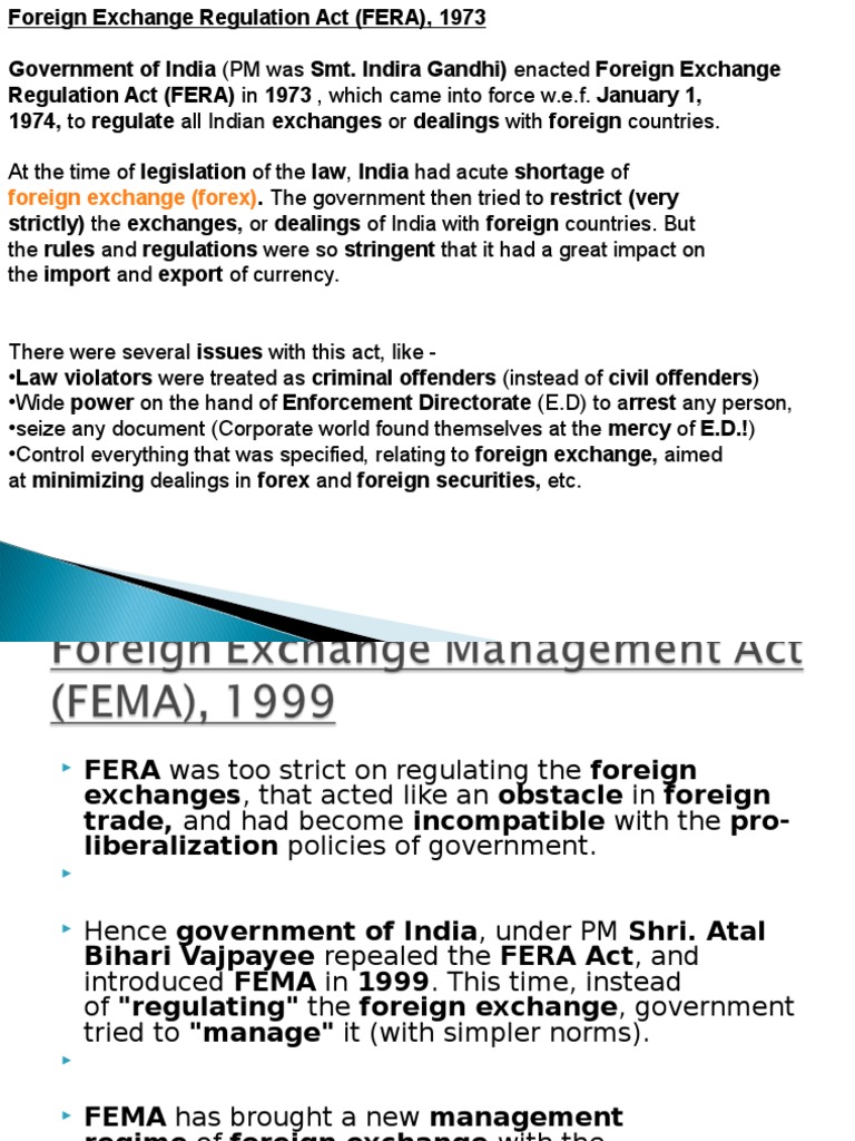 Fera Act Negotiable Instrument Foreign Exchange Market - 